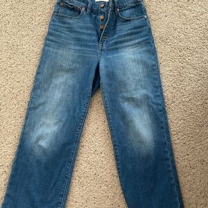 Madewell Button-Fly Medium Blue Wide Slim -Leg Crop Jeans